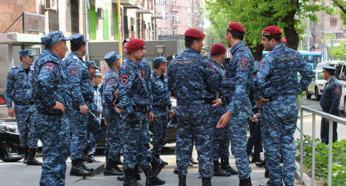 Policemen during a protest action in Yerevan. Photo by Tigran Petrosyan for the Caucasian Knot