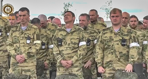 200 fighters before the dispatch from Chechnya for the special military operation in Ukraine. Screenshot of the video https://t.me/RKadyrov_95/2040