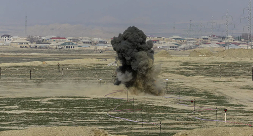 Explosion of an anti-tank mine. Photo https://report.az/multimedia/qalib-artilleriyacilar-doyuse-hazirlasir-fotoreportaj