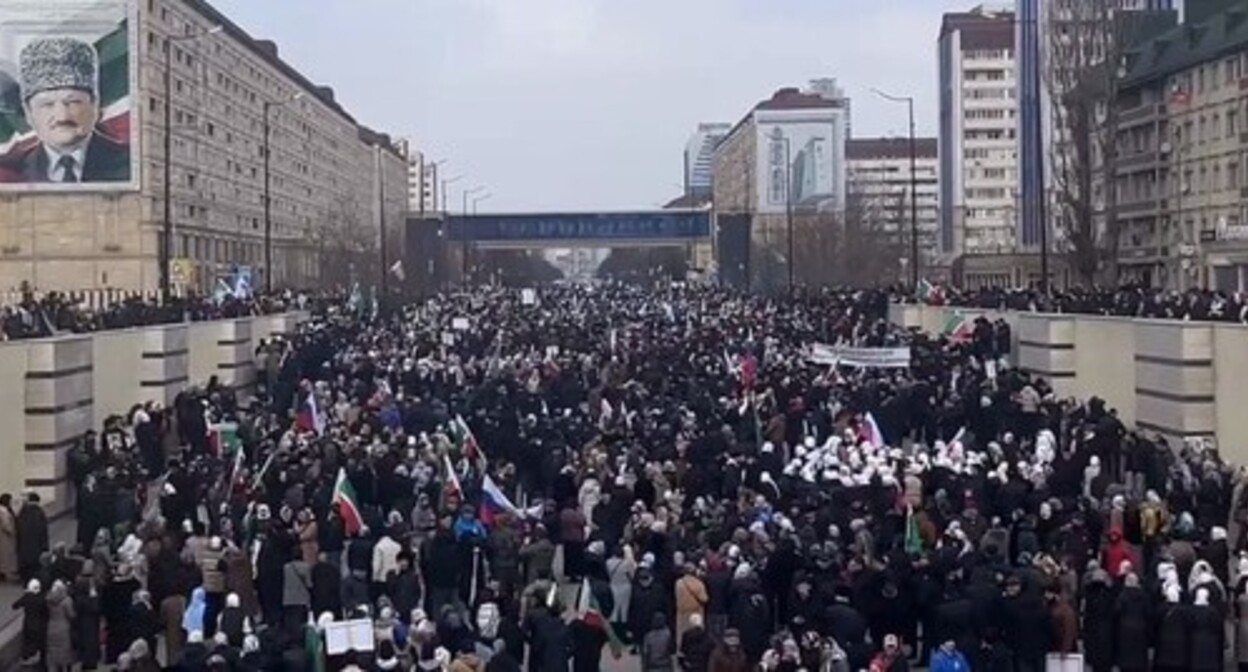A rally in Grozny. March 10, 2024. Screenshot of a video by TASS https://t.me/tass_agency/235707