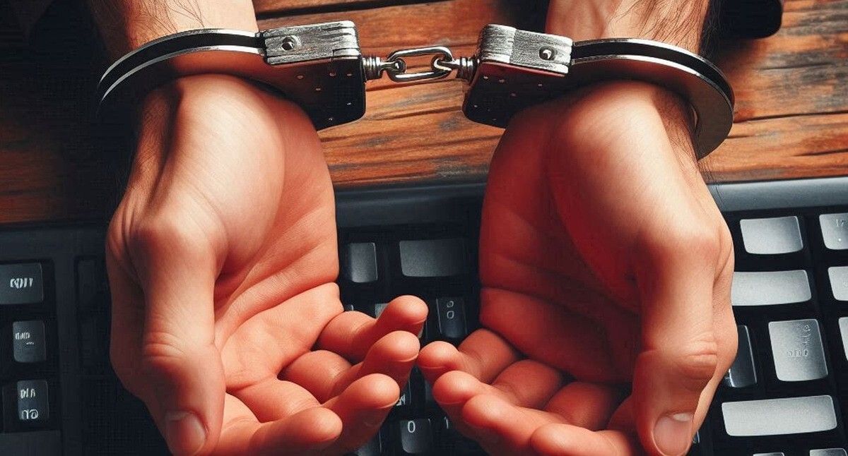 A man in handcuffs. Picture made in Photoshop by the "Caucasian Knot"