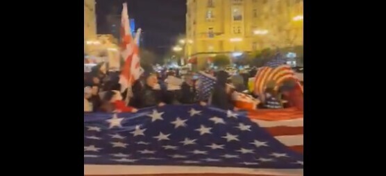 A rally held by supporters of Georgia's European integration. Screenshot of a video by Newsgeorgia https://www.newsgeorgia.ge/akcija-podderzhku-amerikanskogo-zakonoproekta-megobari-act-prohodit-v-tbilisi/