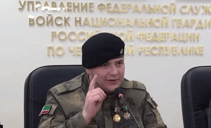 Adam Kadyrov. Screenshot of a video posted by the Russian National Guard (Rosgvardiya) in Chechnya on March 27, 2025, https://t.me/rosguard_chr/1809