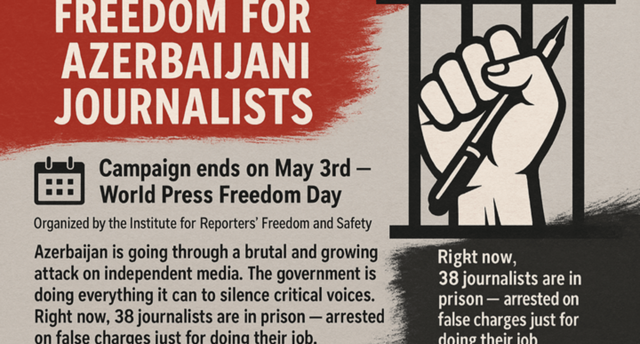 Screenshot of a banner on the “GoFundMe” Platform https://www.gofundme.com/f/freedom-for-azerbaijani-journalists?attribution_id=sl:e20306fc-12ee-4de7-84ab-5373228518f1&amp;lang=en_US&amp;utm_campaign=fp_sharesheet&amp;utm_medium=customer&amp;utm_source=copy_link