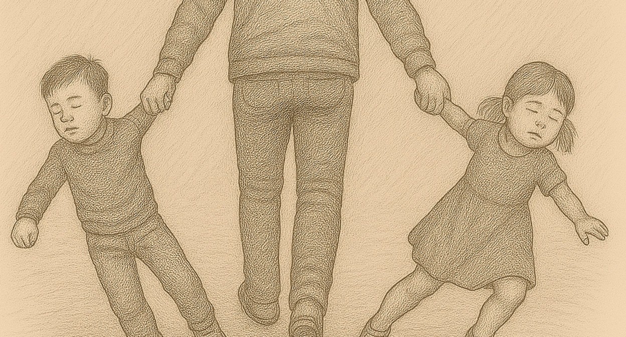 A man takes children away. Illustration created by “Caucasian Knot” using AI in the Copilot software.
