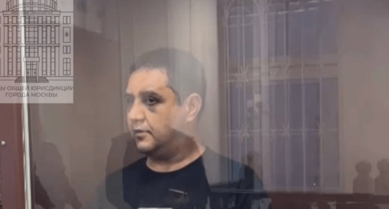 Areg Shchepikhin in the courtroom. Photo screenshot from Telegram channel "Moscow Courts of General Jurisdiction" from 06.06.25, https://t.me/moscowcourts/6823
