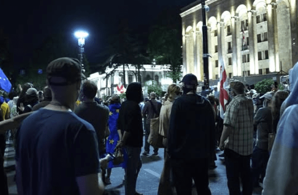 Participants of the protest action in front of the Georgian parliament building. A screenshot photo by the “Publika” portal posted on June 08, 2025 at https://www.facebook.com/photo/?fbid=1466824488050430&set=a.715406393192247.*
