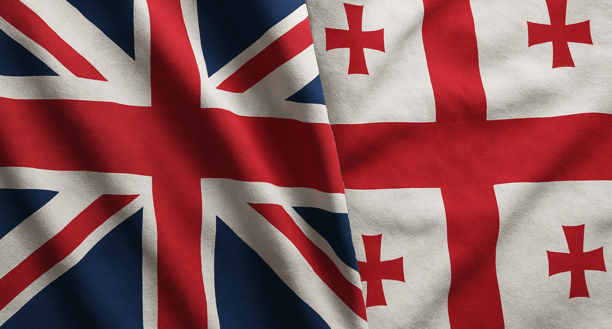 The UK and Georgian flags. Illustration created by Caucasian Knot with the use of AI in the Copilot software 
