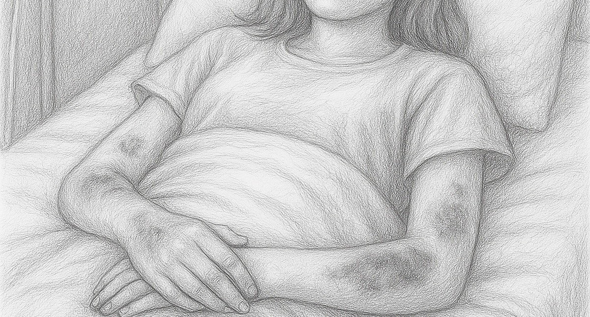 A beaten girl. Illustration created by the “Caucasian Knot” using AI in the Copilot software.
