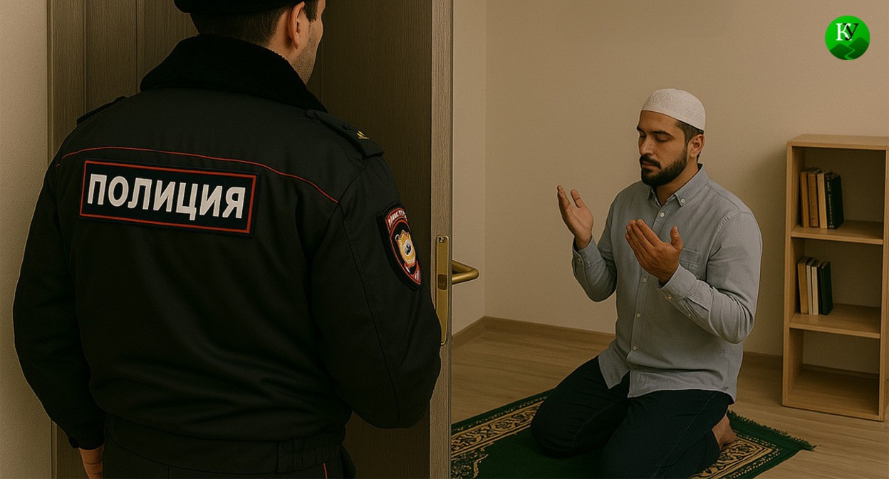 A police raid. Illustration created by the “Caucasian Knot” using AI in the Copilot software.
