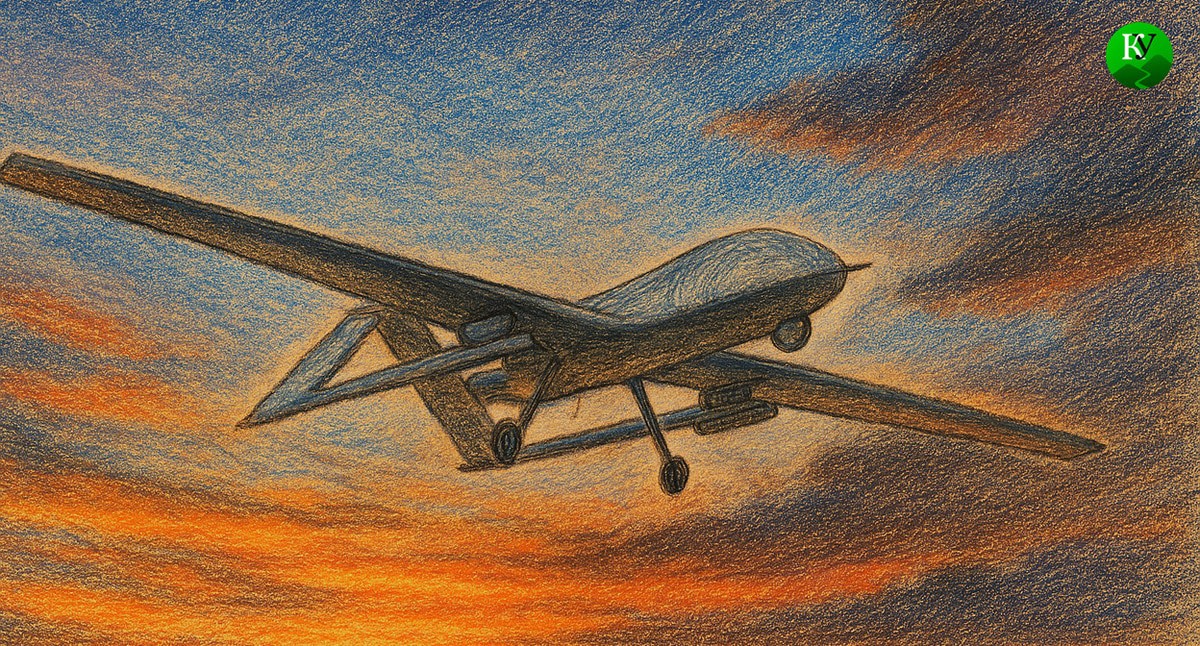 UAV in the evening sky. Illustration created by "Caucasian Knot" using AI in the Copilot program