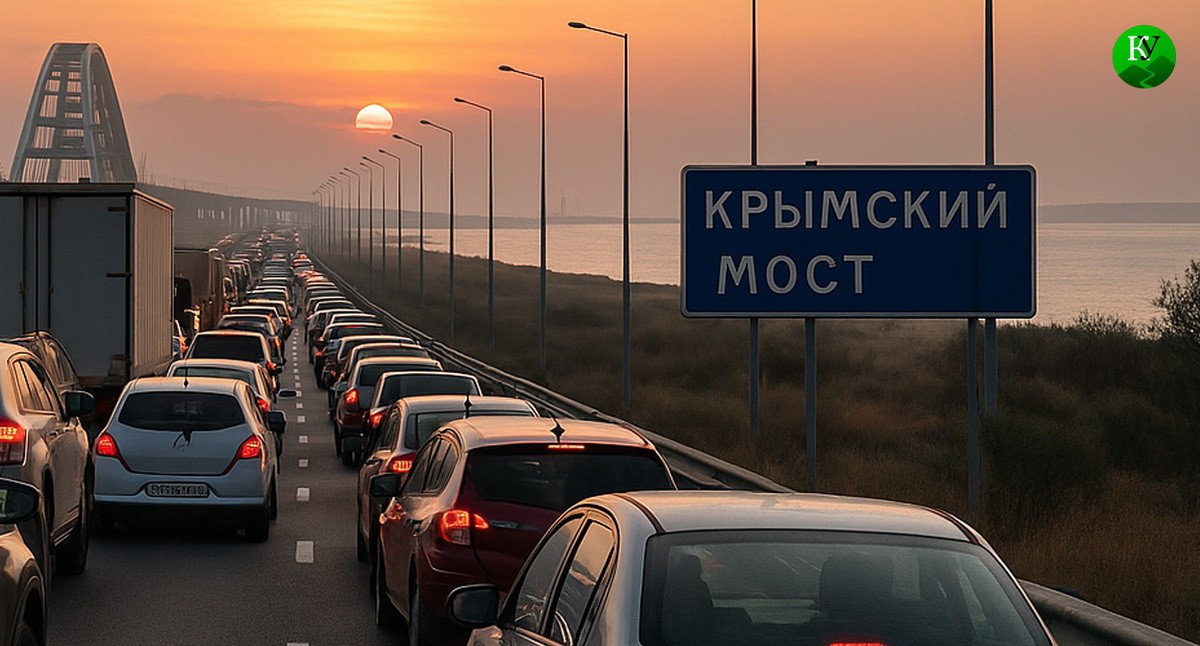 Traffic jam at the entrance to the bridge. Illustration created by "Caucasian Knot" using AI in the Copilot program