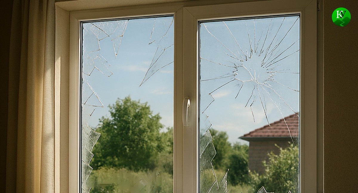 Broken windows. Illustration created by "Caucasian Knot" with the help of AI in the program Copilot