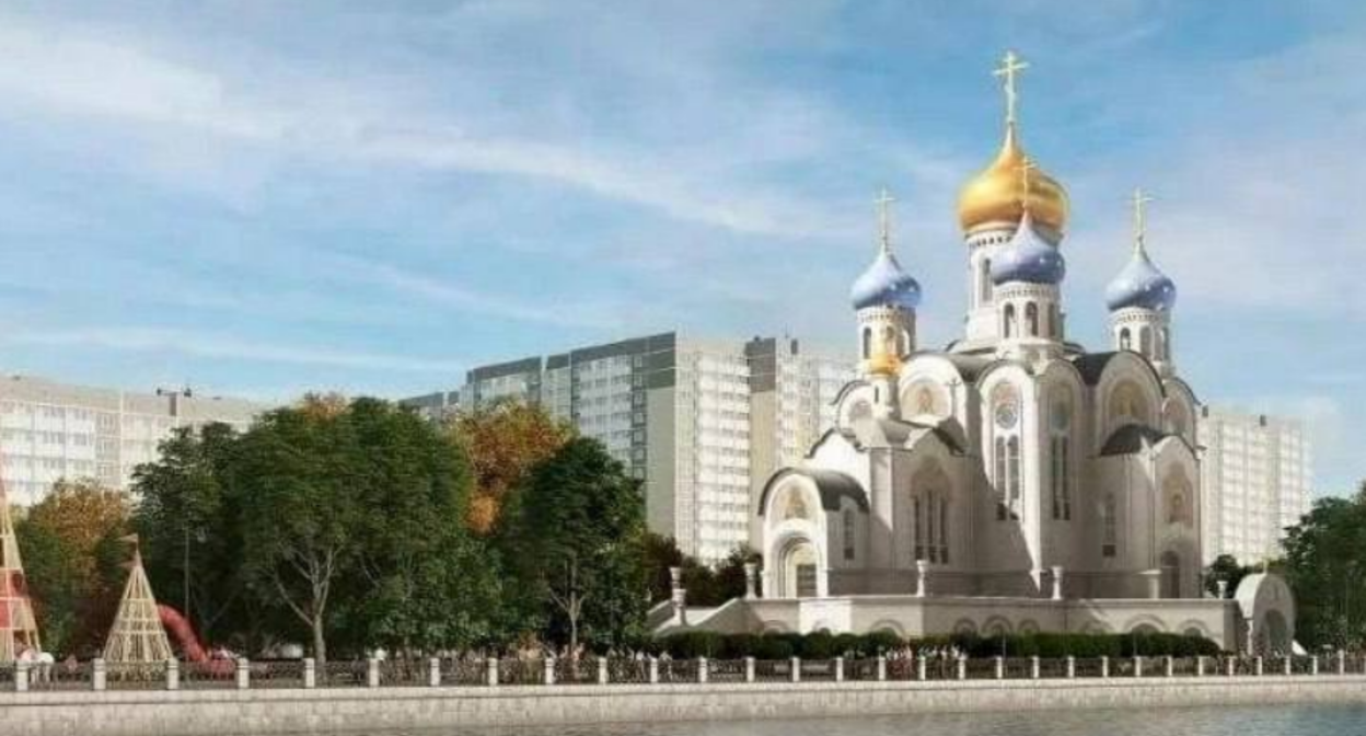 The church will appear on Rozhdestvenskaya Embankment. Screenshot from the "Ostorozhno Novosti" Telegram channel, October 25, 2025, https://t.me/ostorozhno_novosti/42482