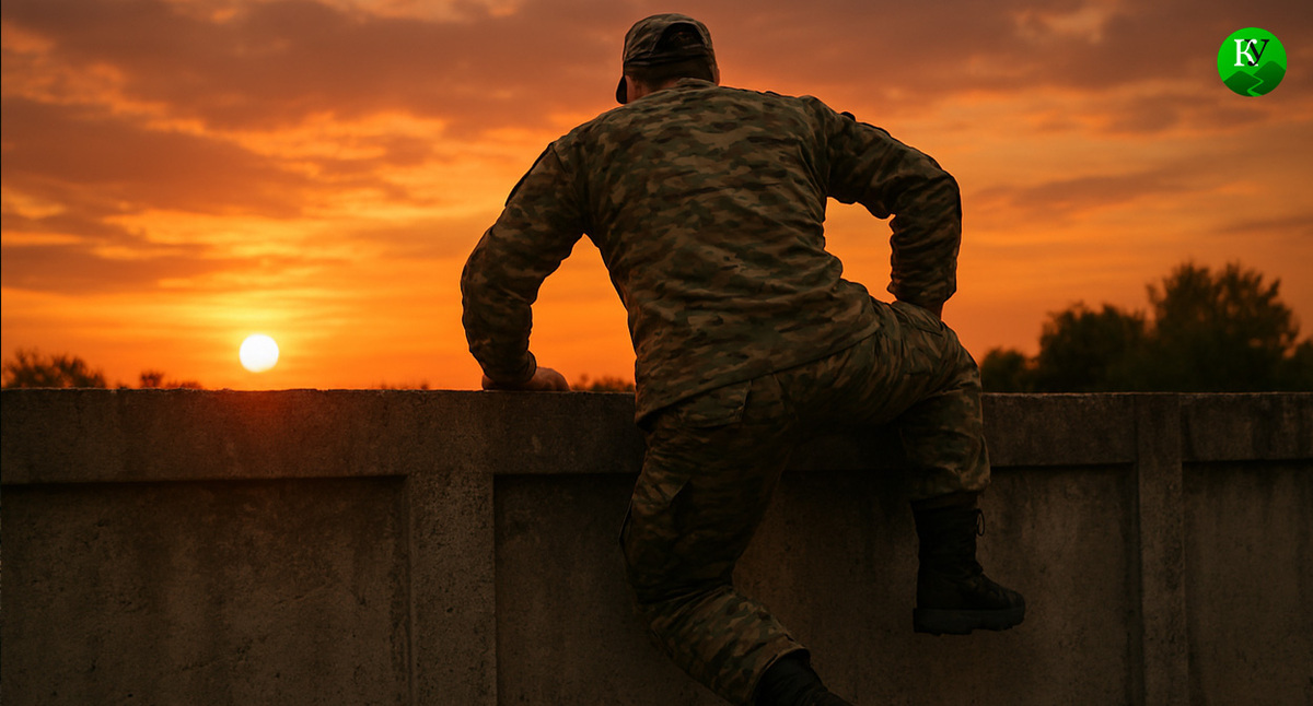 A soldier leaves his unit. Illustration created by Caucasian Knot using AI in the Copilot program.