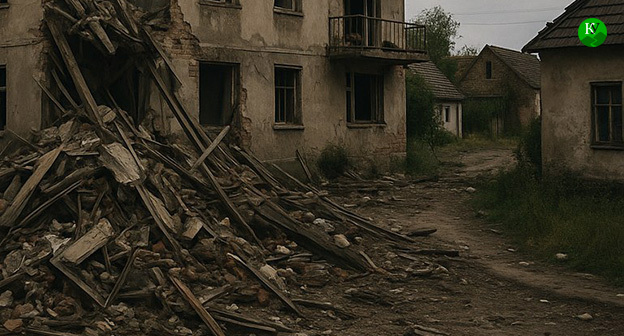 A destroyed house. Illustration by the "Caucasian Knot" created using AI in the Copilot program.