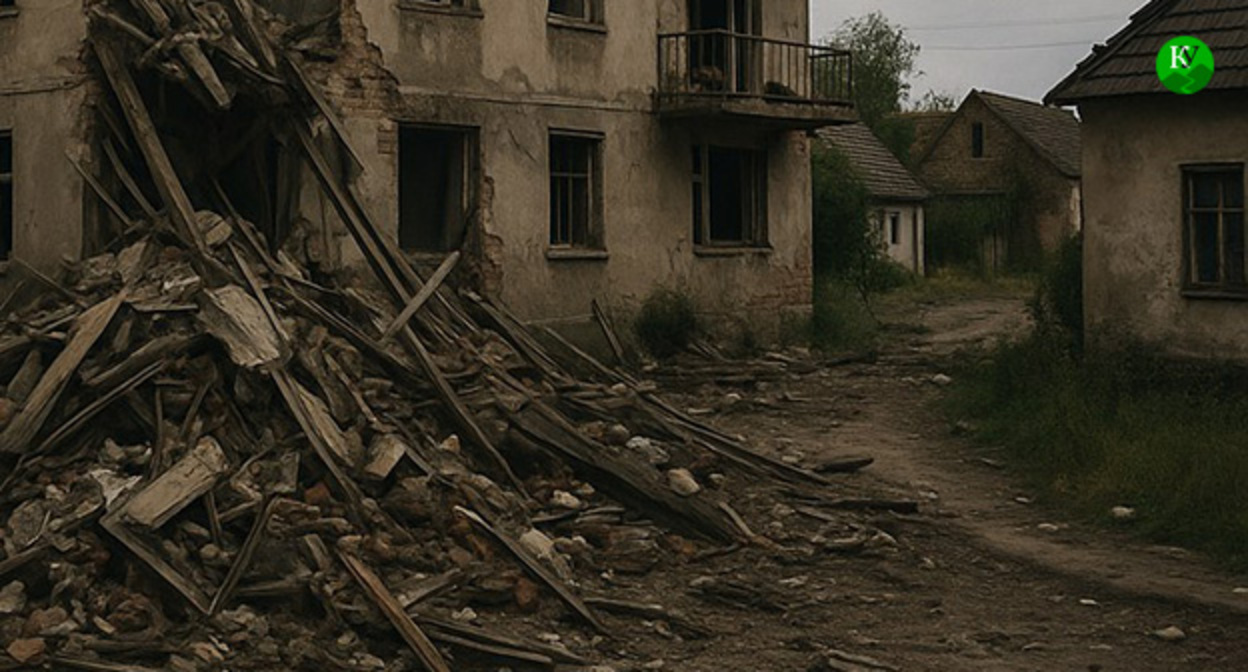 A destroyed house. Illustration by the "Caucasian Knot" created using AI in the Copilot program.