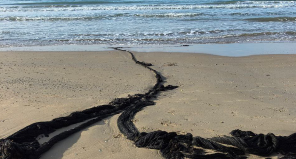 Nets remaining on the shore. Screenshot from Max Anapskii's Telegram channel, January 6, 2026, https://t.me/maksanapskii/14923.