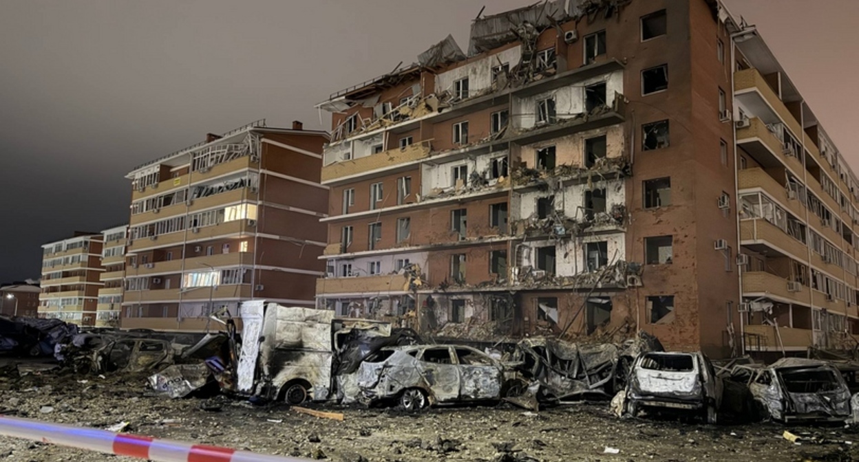 The aftermath of a drone attack in the village of Novaya Adygeya. Photo from Murat Kumpilov's Telegram channel https://t.me/muratkumpilov/18302