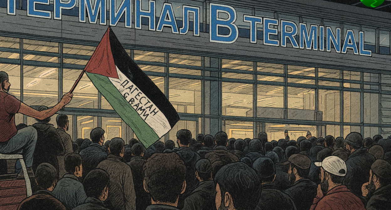 Unrest at Makhachkala Airport. Photo created by the "Caucasian Knot" using AI in the Copilot program.