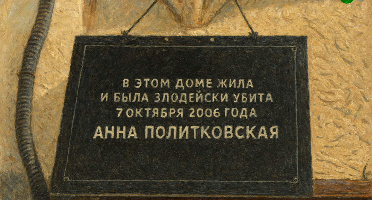 One of the temporary memorial plaques. Illustration created by the "Caucasian Knot" using AI in the Copilot program.