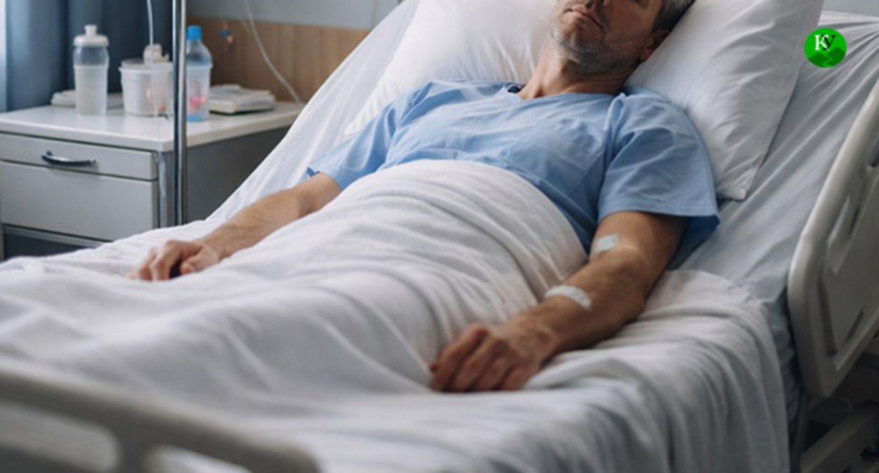 A man lies in a hospital ward. The "Caucasian Knot" illustration was created using AI in the Copilot program.