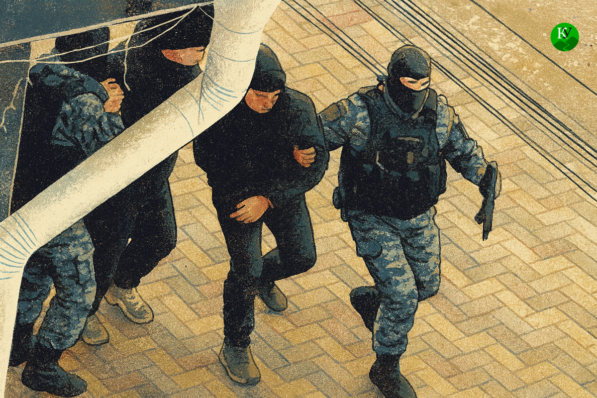 The arrest of the shooter in Anapa. Illustration created by the "Caucasian Knot" using AI in the Copilot program.