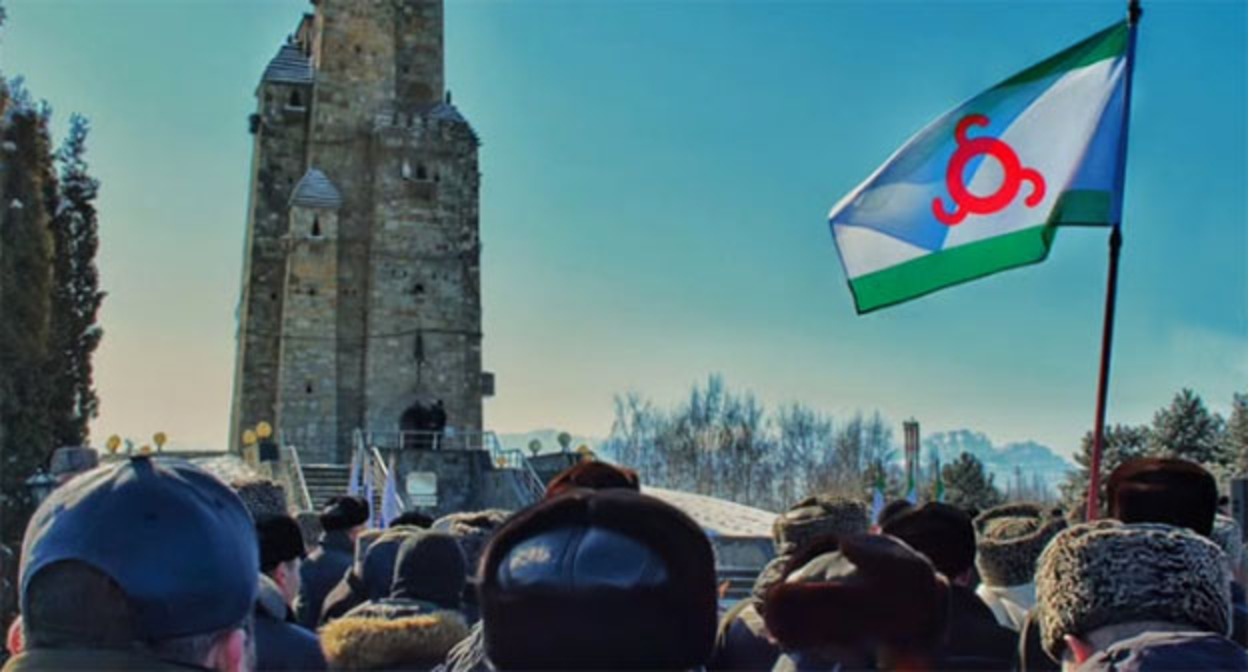 A memorial event for the deportation of the Ingush people in Nazran, February 23, 2026. Photo: https://www.instagram.com/p/DVGL7fqiAfg/?img_index=12. Photo courtesy of Meta, a company banned in Russia.