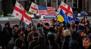 Protesters on Rustaveli Avenue, February 23, 2026. Photo: Mindia Gabadze / Publika