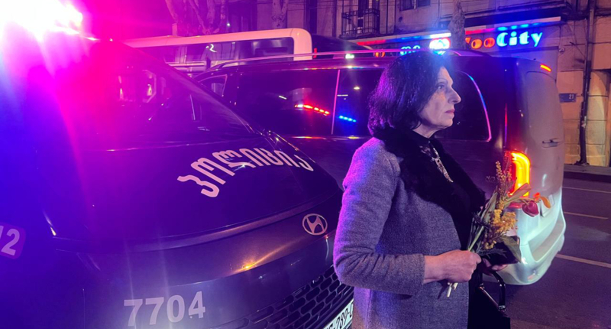 March in Tbilisi. Photo: TV Pirveli, February 25, 2026, https://tvpirveli.ge/ka/siaxleebi/sazogadoeba/122108-ar-sheveguebit-rusul-okupatsias-sabchota-okupatsiidan-105-tslis-tavze-tbilisshi