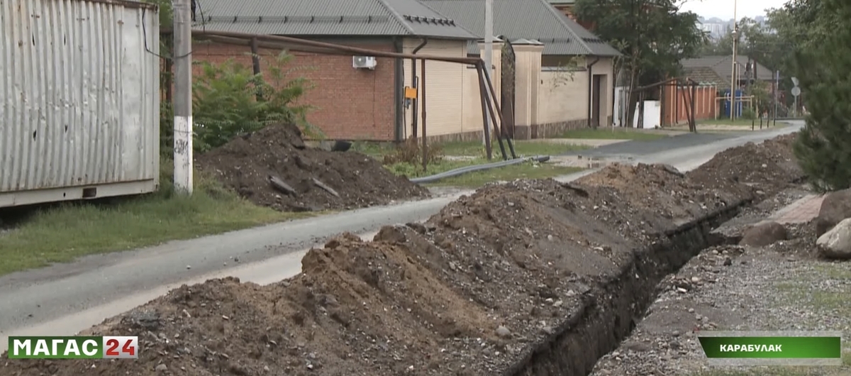 Water main repairs in Karabulak, September 2025. Still from Magas24 / YouTube