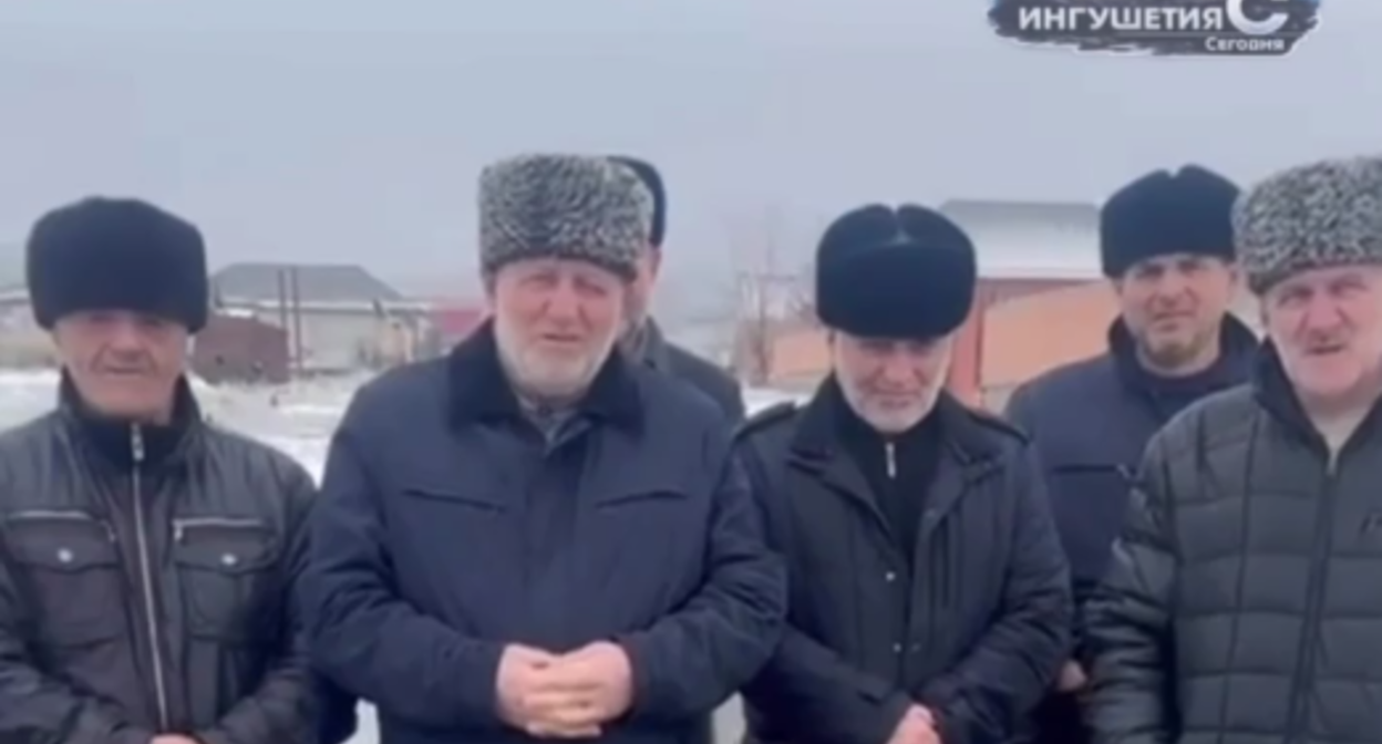 A still from a video message from Sagopshi residents to Kalimatov. Photo: News_Ingushetii Official / Telegram channel