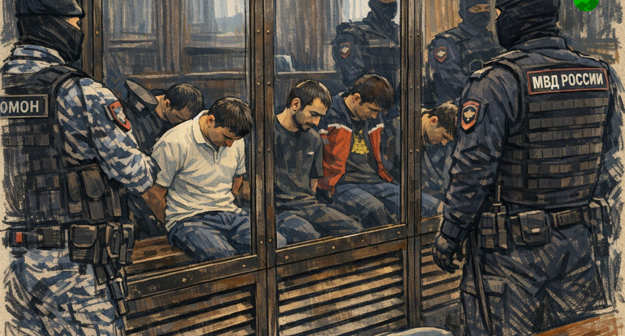 The verdict in the Crocus City terrorist attack case. Illustration created by Caucasian Knot using AI in the Copilot program.