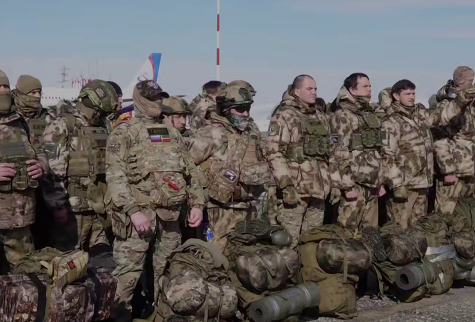 Fighters at the Grozny airport. Screenshot from Ramzan Kadyrov's Telegram channel, March 25, 2026, https://t.me/RKadyrov_95/6392.