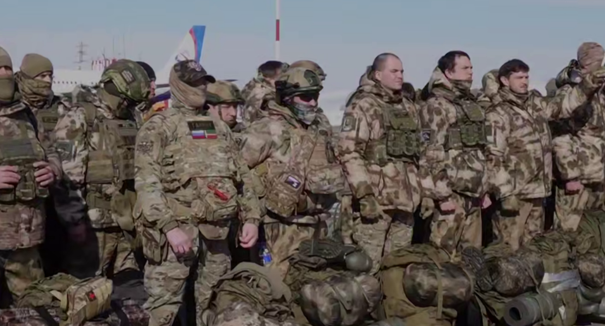 Fighters at the Grozny airport. Screenshot from Ramzan Kadyrov's Telegram channel, March 25, 2026, https://t.me/RKadyrov_95/6392.