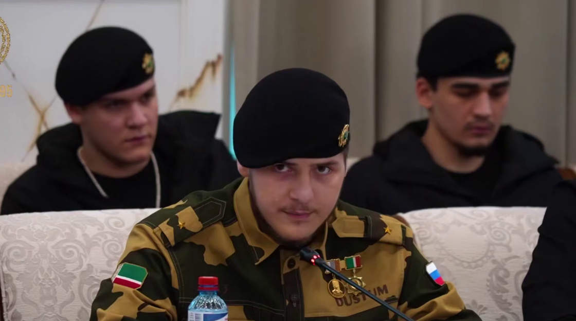 Adam Kadyrov at a meeting. Still from a video from Ramzan Kadyrov's Telegram channel, March 25, 2026, https://t.me/RKadyrov_95/6442