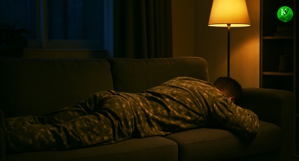 A serviceman at home. Illustration created by the Caucasian Knot using AI in the Copilot program.