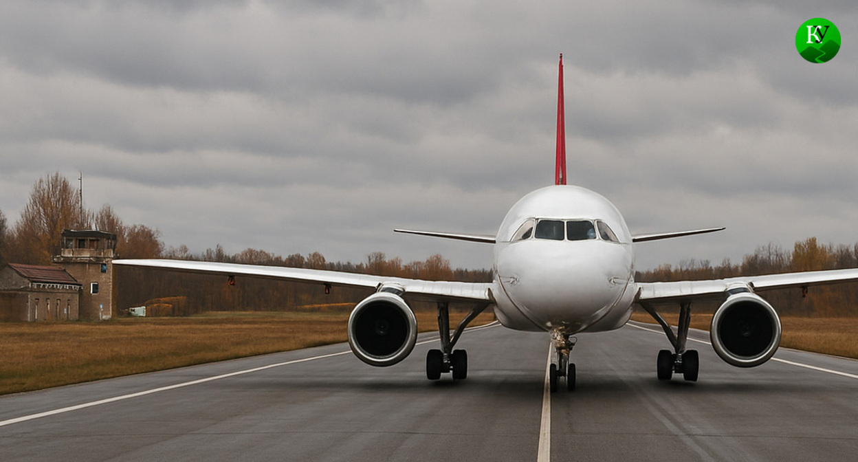 An airplane on the runway. Illustration created by the Caucasian Knot using AI in the Copilot program.