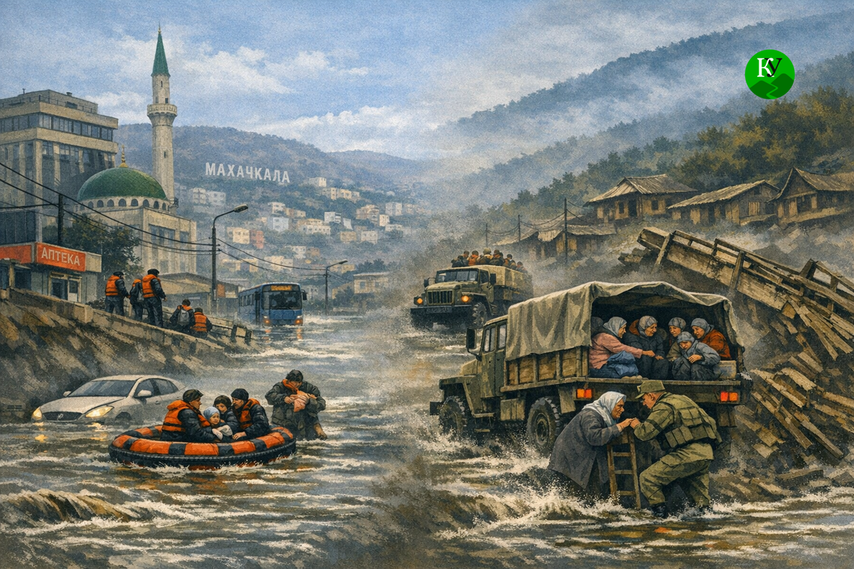 Flooding in Dagestan and Chechnya. Illustration created by the "Caucasian Knot" using AI in the Copilot program.