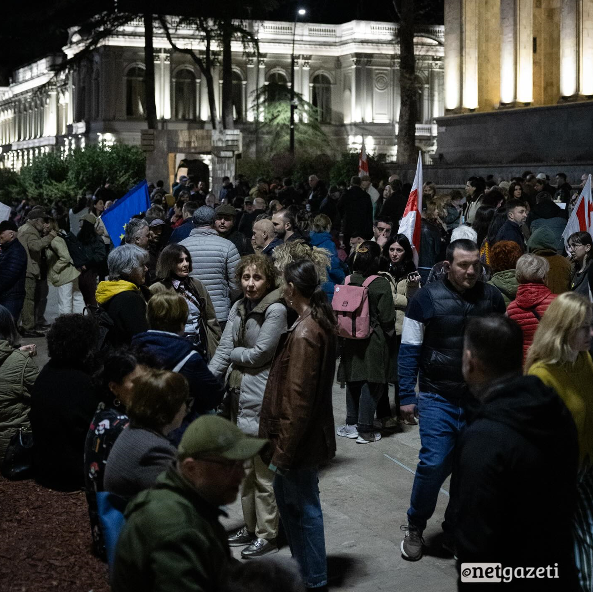Supporters of Georgia's European integration protested outside the parliament building on Rustaveli Avenue for the 490th day in a row. Photo: Netgazeti / Facebook