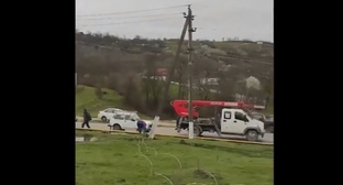 Emergency work in the Nozhai-Yurt district. Still from Chechenenergo video: https://t.me/chechenergo/5823