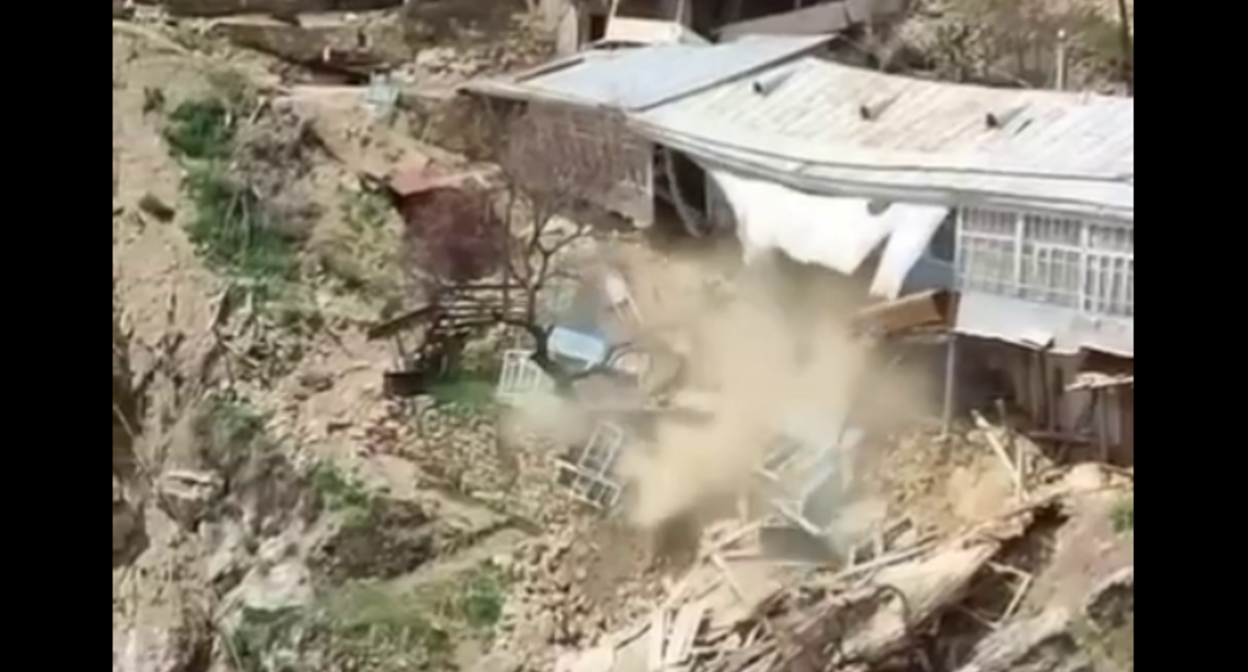 Destruction of a house in the village of Tebekmakhi. Still from the "Voice of Dagestan" video from April 25, 2026, https://t.me/golosdagestana05/17177