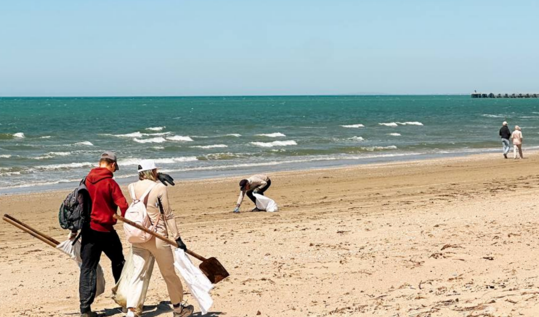 Beach cleanup in Anapa. Screenshot from "SSL Volunteers" photo from April 26, 2026, https://t.me/setisitolopata/2897.