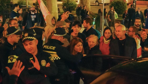 Security forces and protesters in Tbilisi. Screenshot of photo by Mo Se from 05/27/26, https://www.facebook.com/photo?fbid=4321611024820303&set=pcb.4321611281486944