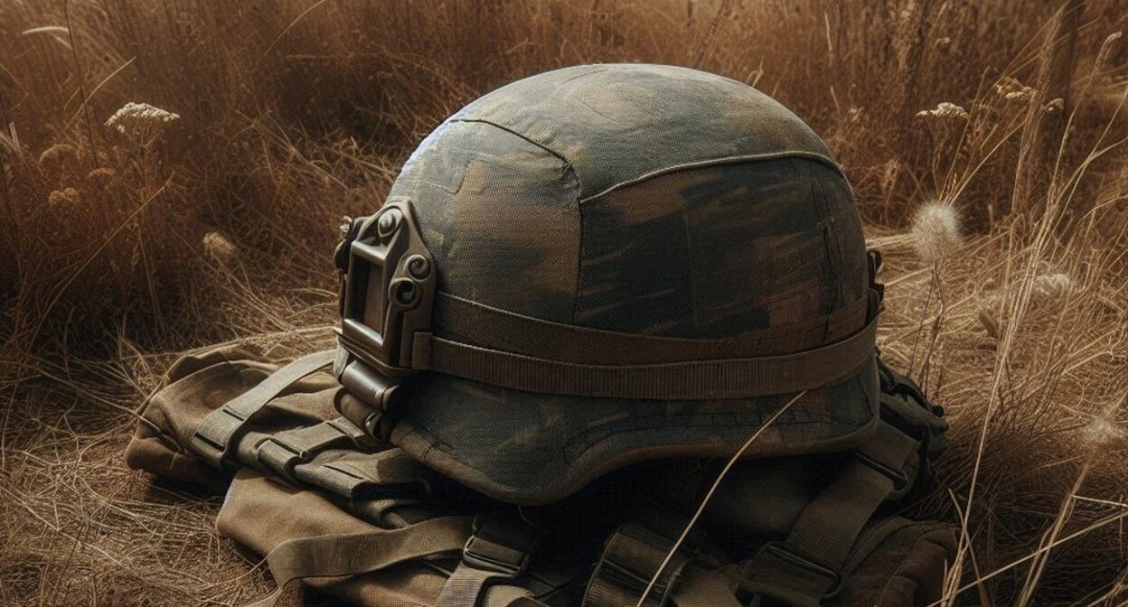 A military helmet. Illustration created using Copilot software.