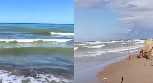 Coastal water in Vityazevo and on the Gold Coast. Video screenshots https://t.me/MoreOz/125614, https://t.me/MoreOz/125729