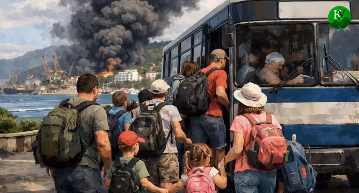 Evacuation of residents. Illustration created by the Caucasian Knot using AI in the Copilot program. Evacuation of residents. Illustration created by the Caucasian Knot using AI in the Copilot program.