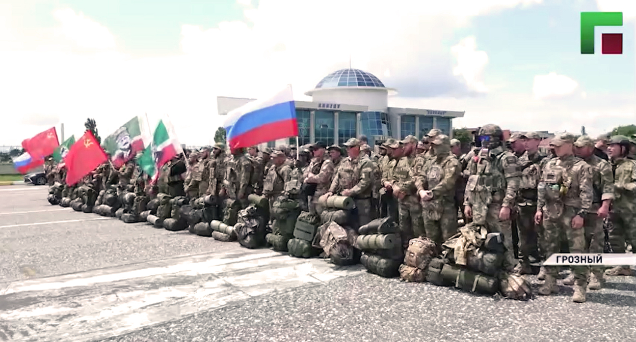 A group of fighters before being sent from Chechnya to Ukraine. Still from video https://www.instagram.com/p/DZu0VvTRybZ (Meta (the owner of Facebook, Instagram, and WhatsApp) is banned in Russia).