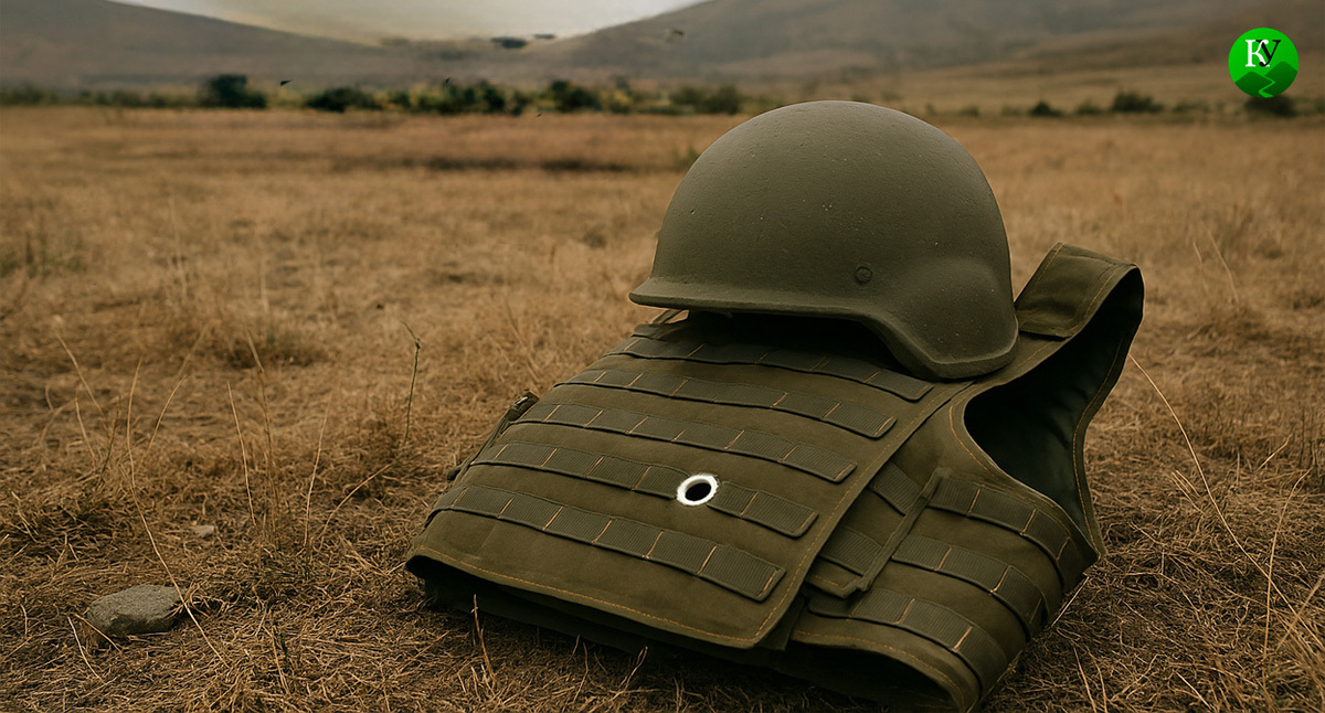 Helmet and bulletproof vest. Illustration created by the "Caucasian Knot" using AI in the Copilot program.
