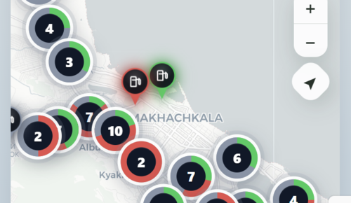 Fuel availability at gas stations in Makhachkala at 22:45 MSK 08.07.26. Screenshot from the site benz.05.ru.
